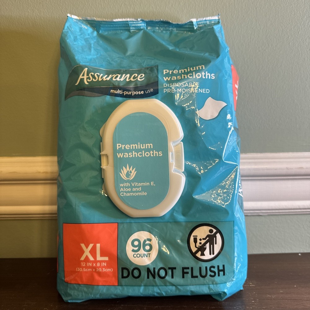 Assurance Premium XL Washcloths for Adults, Disposable & Pre-Moistened (96 Count