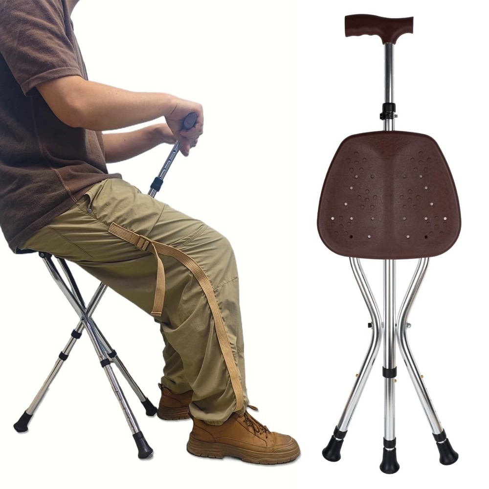 Lightweight Folding Walking Cane With Seat Chair For Seniors Balance 265 Lbs