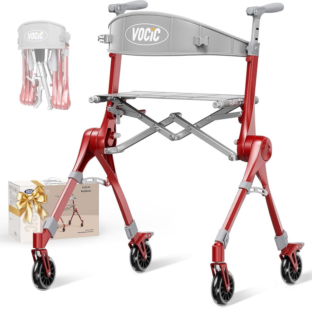 Z35 PackGo Foldable Lightweight Rollator Walker Red (Magnesium Alloy Frame)