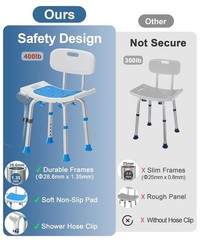 HOMLAND Shower Chair for Inside Shower with Removable Back, 400 lbs Heavy Duty B