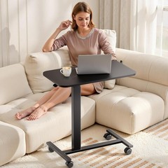 COMHOMA Adjustable Overbed Bedside Table with Lockable Wheels, Pneumatic Mobi…