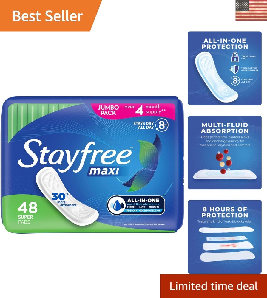 Maxi Super Long Wingless Pads for Heavy Flow – 48 Count for Confidence & Comfort