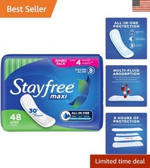 Maxi Super Long Wingless Pads for Heavy Flow – 48 Count for Confidence & Comfort