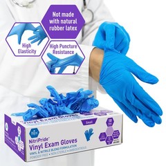 MED PRIDE Nitrile/Vinyl Blend Exam Gloves, Powder-Free, Small, Blue