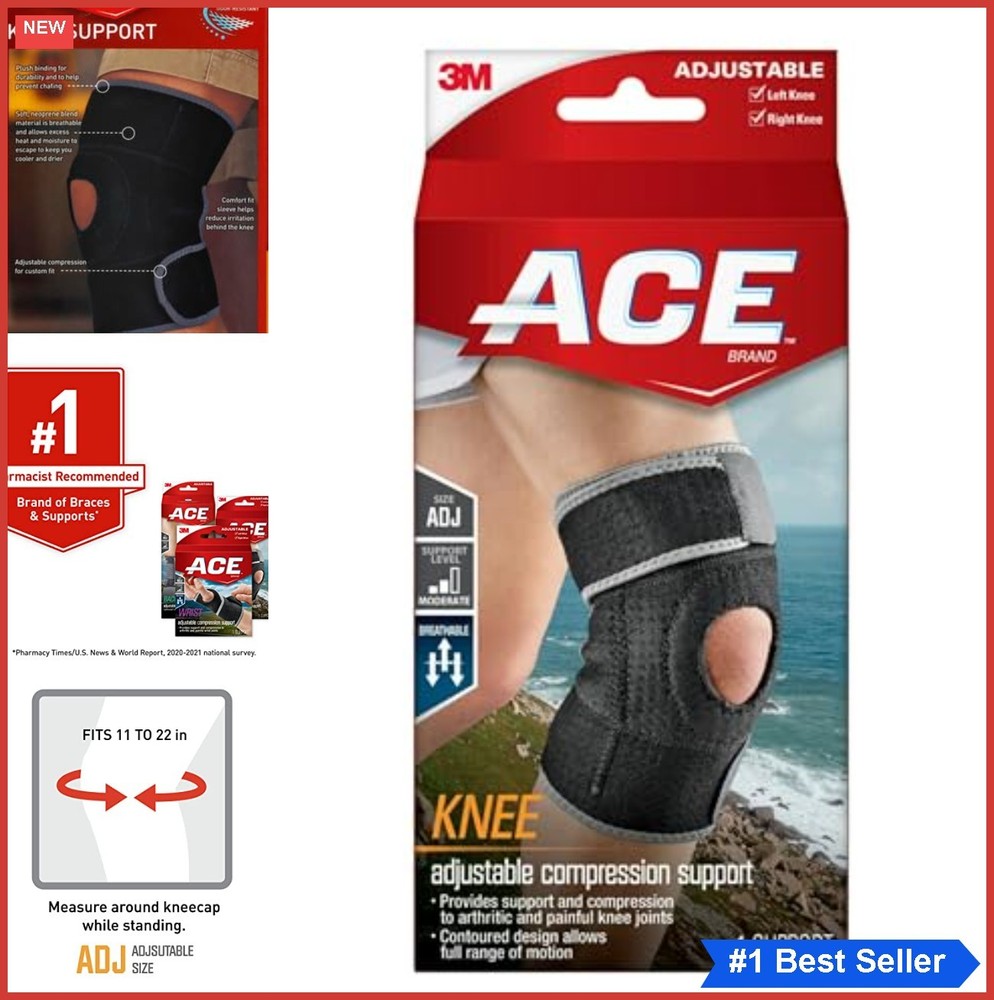 Knee Brace Adjustable Compression Support Neoprene Breathable Black Pain Relief