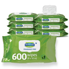 *6 pks* FitRight ALOE UNSCENTED 600 Ct Personal Wipes 8×10, 100Shts Each