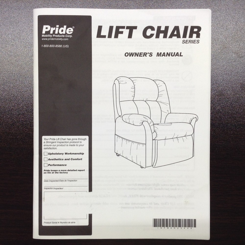 Used Pride INFMANU3446 358 550 Lift Chair Recliner Series Owner’s Manual