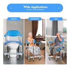 350lbs Commode Wheelchair Assist Mobility Medical Transport Rolling Shower Chair