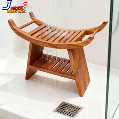 23″ Teak Shower Bench with Curved Seat & Storage Shelf Holds 500 LBS