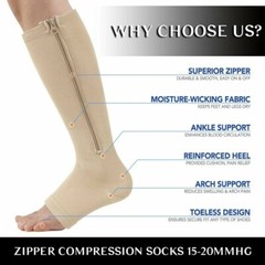 Compression Zip Up Socks 20-30mmHg Zipper Leg Unisex Surgical Socks Diabetic