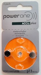 Power One ACCUplus Size 13 Rechargeable Hearing Aid Batteries (2 pack)