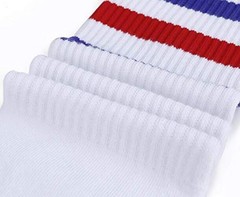 Knee High Tube Socks: Over the Calf Retro Striped One Size White/Blue/Red