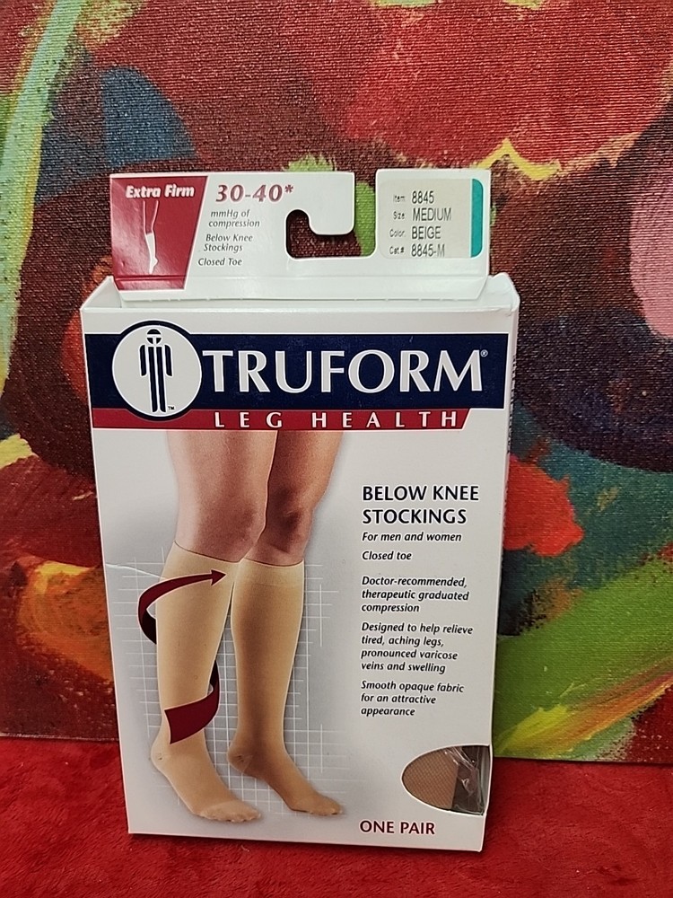 TRUFORM Below The Knee CT 30-40mmHg Stockings Beige Medium New In Box