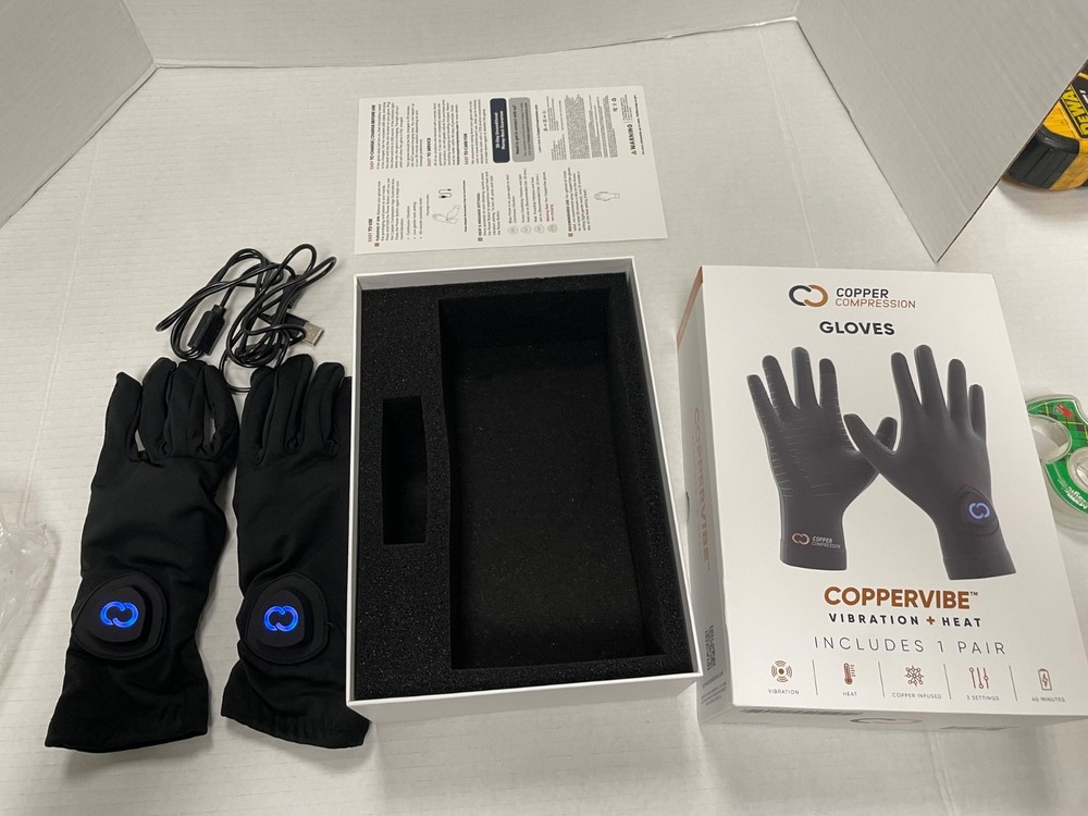 Copper Compression CopperVibe Vibration Heat Therapy Gloves Black (1 Pair)