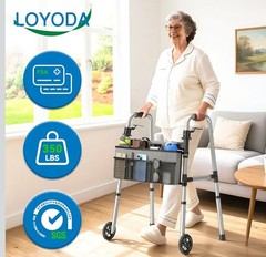 Loyoda Adjustable Folding Walking Frame with Wheels, Storage Bag, 350 lb