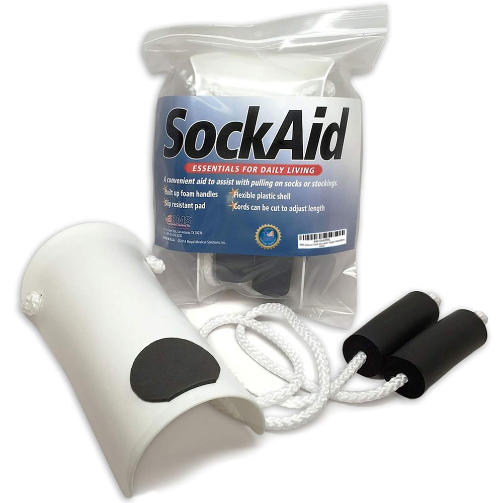 RMS Deluxe Sock Aid – Socks Helper with Foam Handles for One Size, White