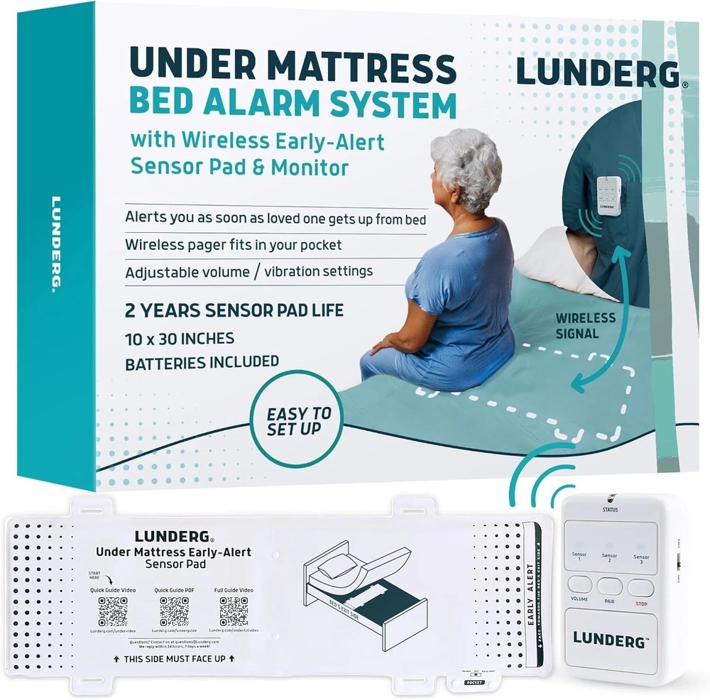 Lunderg Under Mattress Bed Alarm for Elderly Adults – Wireless Sensor Pad