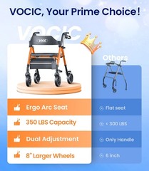 Ergonomic Rollator Walker for Seniors, 350lb Capacity, 8″ All-Terrain Wheels, Fo