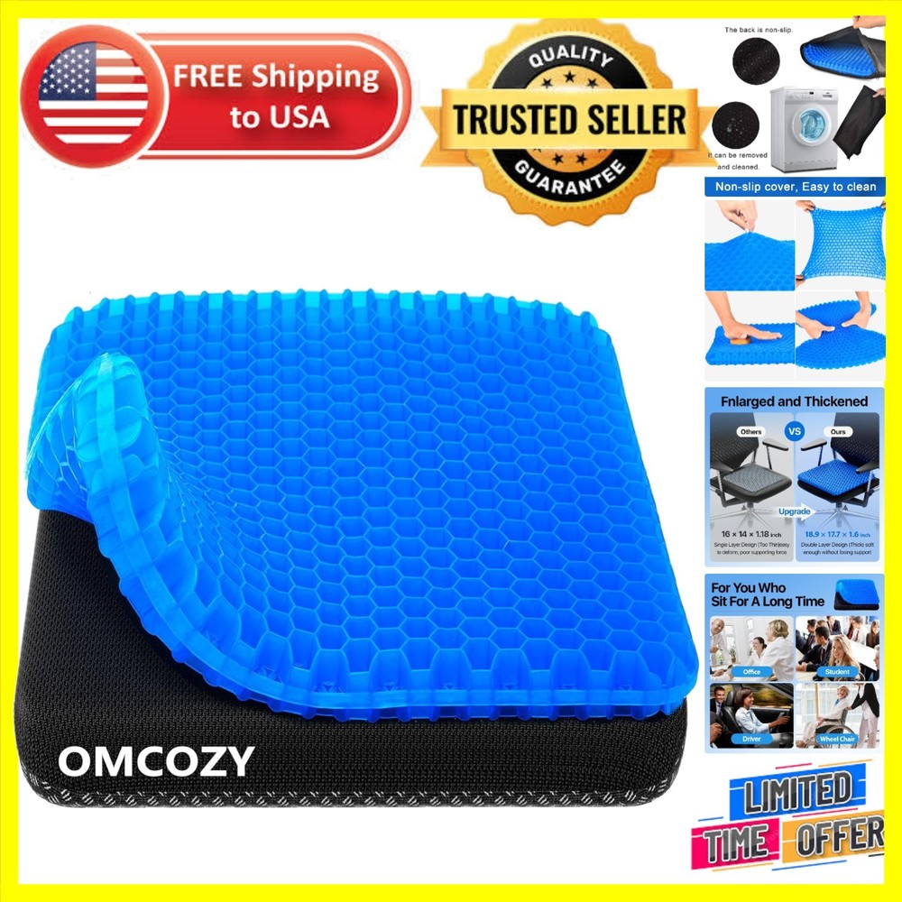 Super Thick Soft Gel Cushion, 18.9 x 17.7 In – Ideal for Long Hours of Sitting