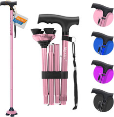 Walking Cane for Elderly Adjustable Lightweight Collapsible with Quad Base and