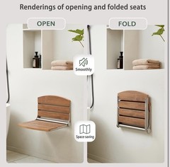 Wall-Mounted Foldable Water-Resistant Shower Seat 400 lb 17.5×15 Teak