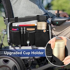 FINPAC Wheelchair Side Organizer Bag with Cup Holder, 14 x 7.5 inches, Black