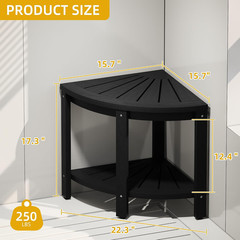 DWVO 17″ Corner Shower Stool W/Shelf Non-Slip Pad 352Lbs Shower Bench Black | Wa