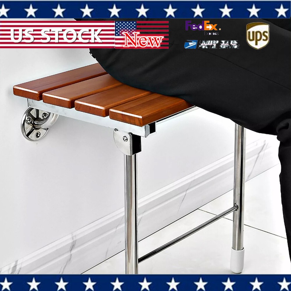 14.9″x12.2″ Folding Shower Seat – Wall Mounted – Solid Wood Fold Down Spa Bench