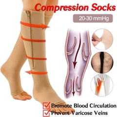 Copper Zipper Compression Socks Support Graduated Stockings Mens Women 20-30mmHg