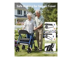 Foldable Rollator Walker w/Seat for Seniors 8“ Big Wheels, 350 lb. Weight, BLUE