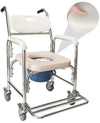 4 in 1 Toilet Wheelchair Rolling Shower Chair Aluminum Alloy Commode Transport