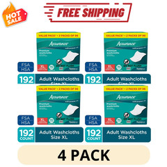 4Pack Assurance Premium Disposable Washcloth Wipes XL 192 Count Adult Wipes