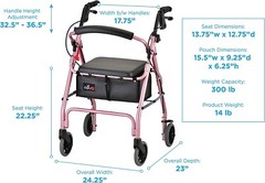 Nova GetGO Classic Foldable Rolling Walker Stnd Size Rollator – OPEN BOX PINK