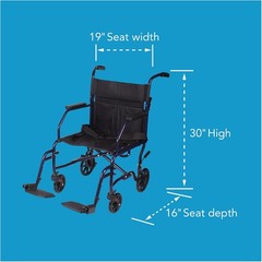 Transport Wheelchair 19 inch Seat Folding Lightweight Foot Rests Carex Foldable