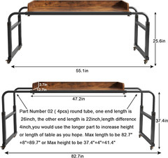 Adjustable Overbed Table with Wheels – Rustic Brown Bed Desk for Laptop Use