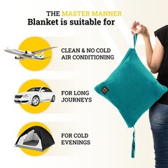 MasterManner Travel Blanket Airplane Compact with Hoodie – 2in1 62×41“, Teal