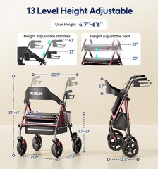 Bluelog Walkers for Seniors Rollator Walkers with Seat, 350lb Capacity with C…