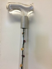 Designer walking cane burgundy and gold roses changable interior lucite handle