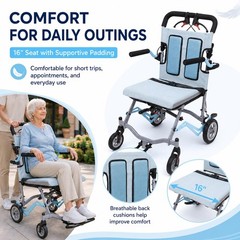 Lightweight Folding Alloy Wheelchair for Seniors Portable Mobility Aid Handbrake