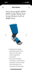 PAIR Foot Drop Splint MPO 2000 MEDIUM Hook and Loop Closure Left or Right Foot