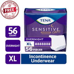 TENA Sensitive Care Overnight Underwear, XL, 56 Count (Waist Size 39in-52in)