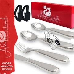 Weighted Utensils for Hand Tremors & Parkinson’s | 4-Piece Set with Easy Grip Cu
