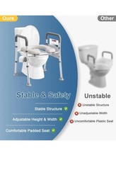 Raised Toilet Seat with Handles, Adjustable Height & Width, 400lb Fit Any Toilet