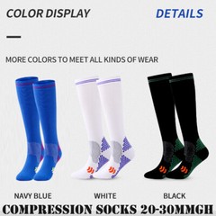 3 Pair Compression Socks Black+Blue+White Blood Circulation Promotion Stockings