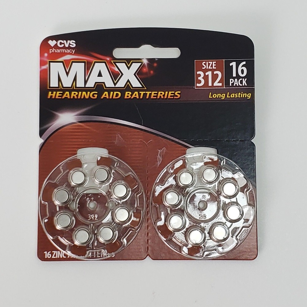 CVS Pharmacy MAX Hearing Aid Batteries Size 312 Brown Tab 16 Pack Exp 01/2028