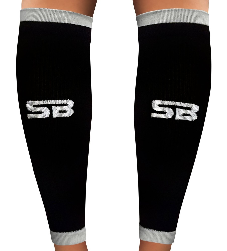 SB SOX Compression Calf Sleeves, 20-30mmHg (Black/Gray, Medium, Black/Gray