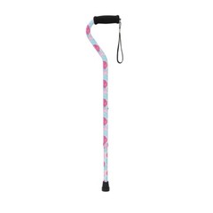 Ladies Offset Handle Adjustable Shaft Pink & Blue Floral Print Walking Cane