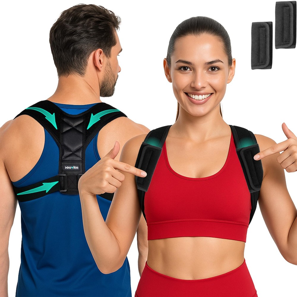 SOUVITA Posture Corrector for Women & Men – Fully Universal Size, Black
