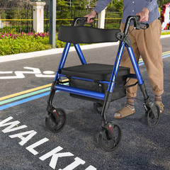 Yescom Rollator w/Seat – Upright Bariatric Walker w/8″ wheels- 18″x16″ Seat Blue
