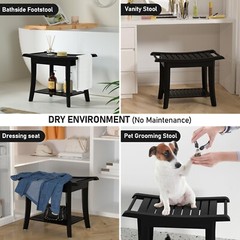 Bamboo Shower Stool Bench Waterproof with Storage Shelf for Shaving Legs or S…